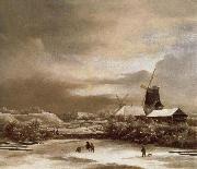 Jacob van Ruisdael Winter landscape with two windmill France oil painting artist